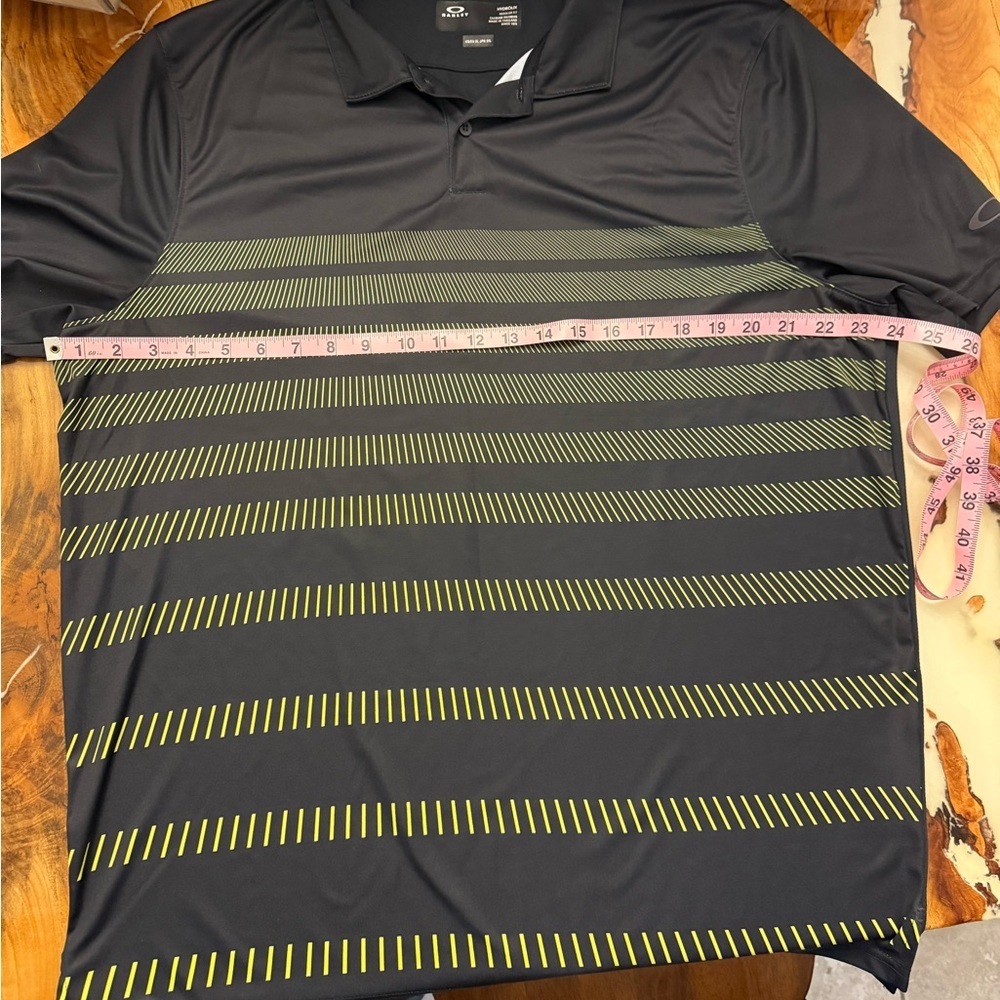 Oakley Golf Polo Mens XL Black Yellow Stripe Performance Athletic Shirt - Picture 5 of 5